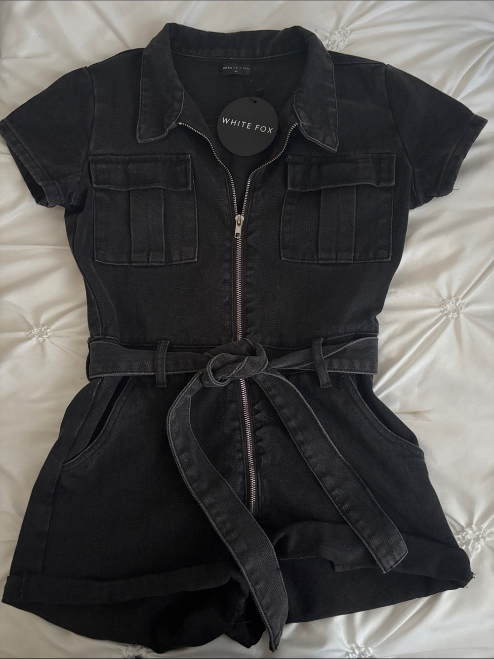 WHITE FOX - Black Summer of Love Zip-Front Playsuit - Picture 1 of 3